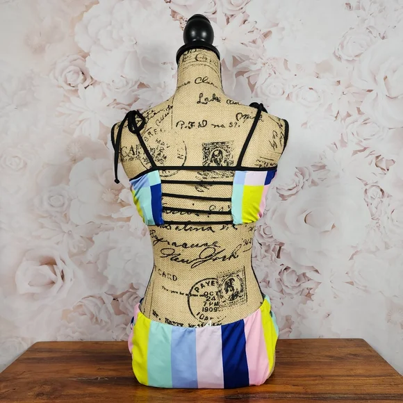 XL The Bikini Lab Color Block Shoulder Tie Bikini Set - Picture 5 of 9